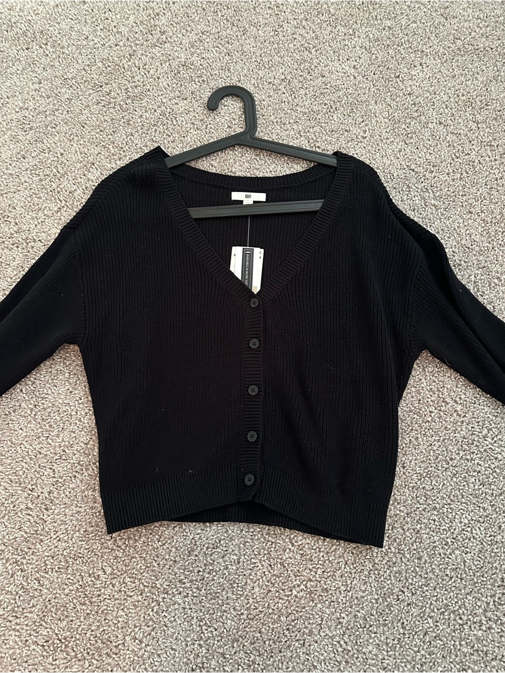 bp Black V-Neck Button-Front Cropped Cardigan